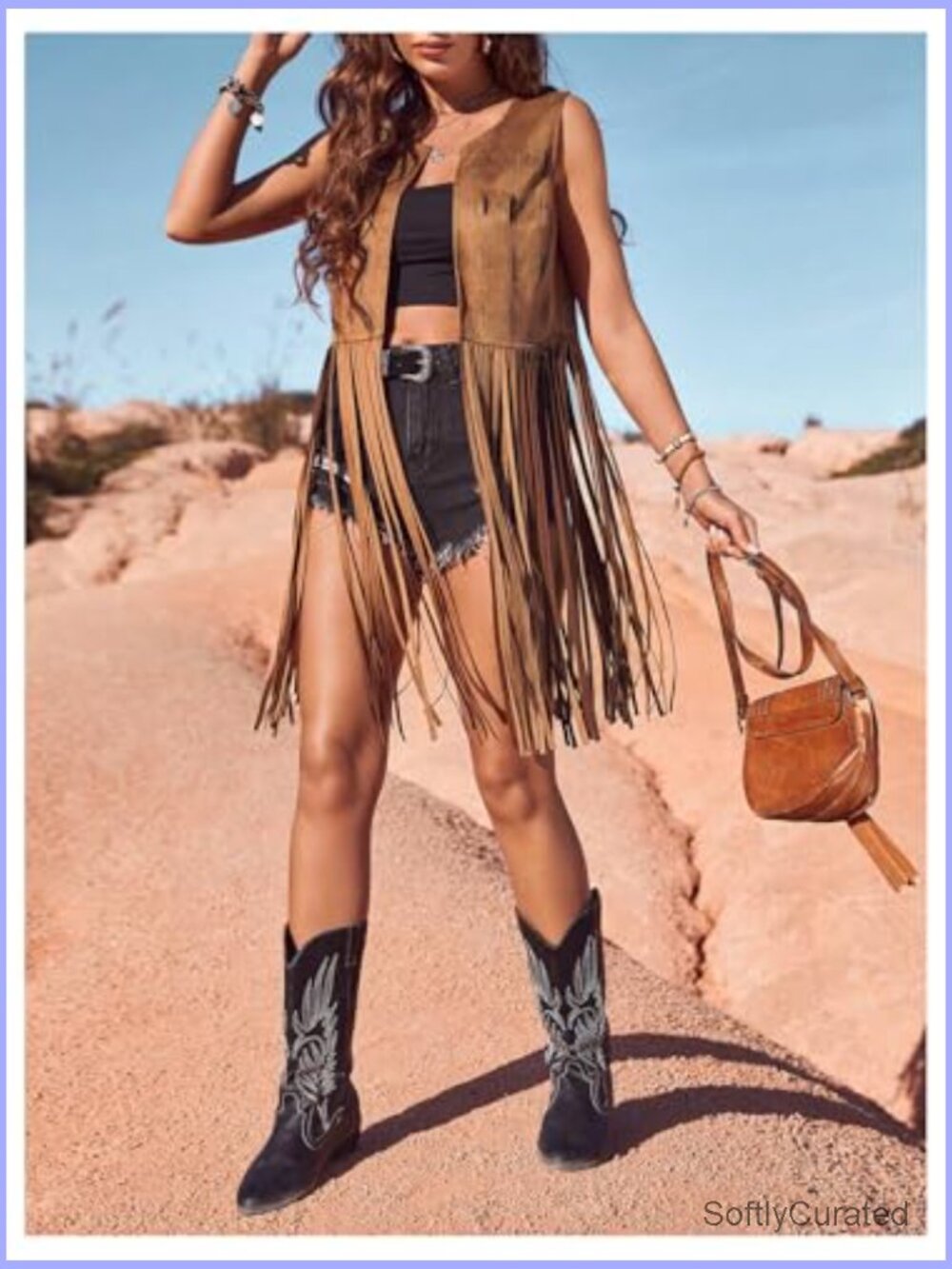 Tassel Sleeveless Vest 70s Western Fringe Suede Jacket Hippie Clothes - Picture 5 of 7